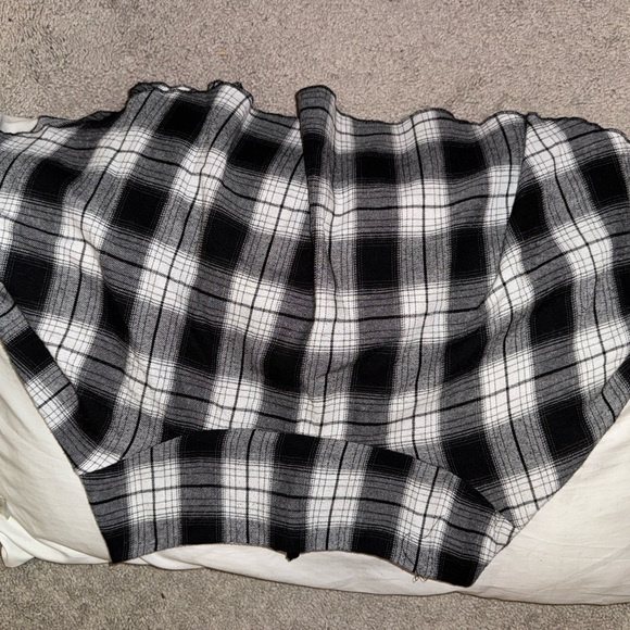 Black and White Plaid Skirt with Lace-Up Detail - Picture 2 of 2